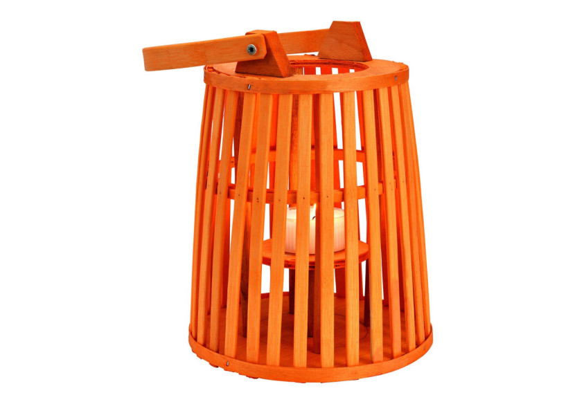 Lanterne en bois avec anse - Orange pour bougies LED 19x25x19cm - 10042879 - WURM