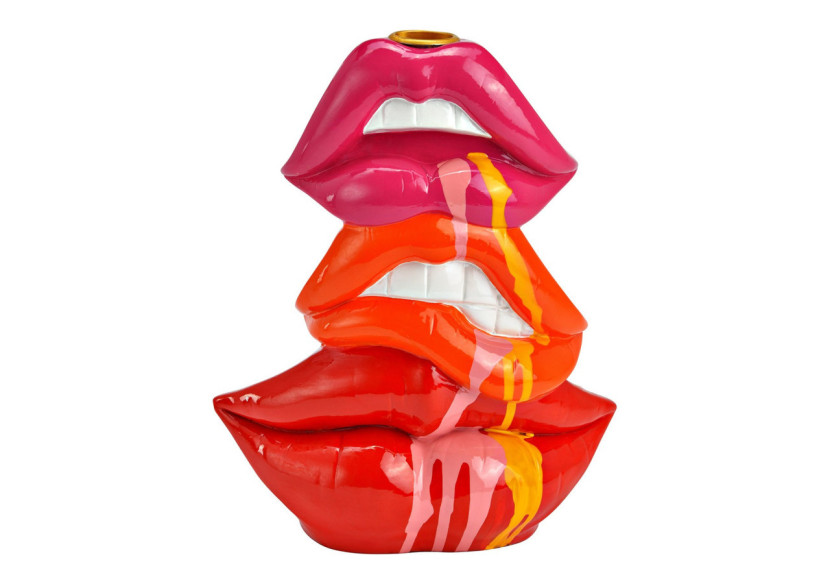 Bougeoir en forme de lèvres - Poly, rose et rouge 16x20x7cm - 10042953 - WURM