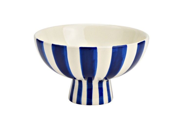 Bol décoratif en céramique - Rayures bleu et blanc 17 x 10 x 17 cm - 10043070 - WURM