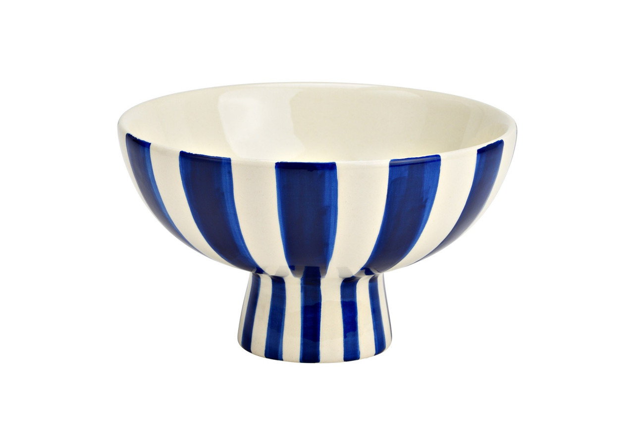 Bol décoratif en céramique - Rayures bleu et blanc 17 x 10 x 17 cm - 10043070 - WURM