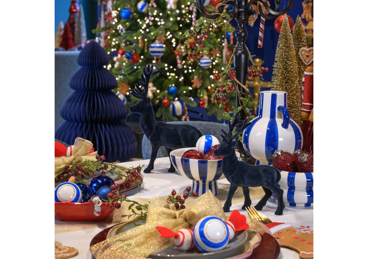 Bol décoratif en céramique - Rayures bleu et blanc 17 x 10 x 17 cm - 10043070 - WURM