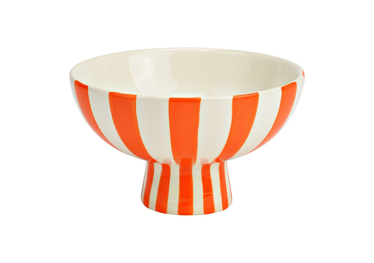 Bol décoratif en céramique - Rayures orange et blanc 17x10x17cm - 10043071 - WURM