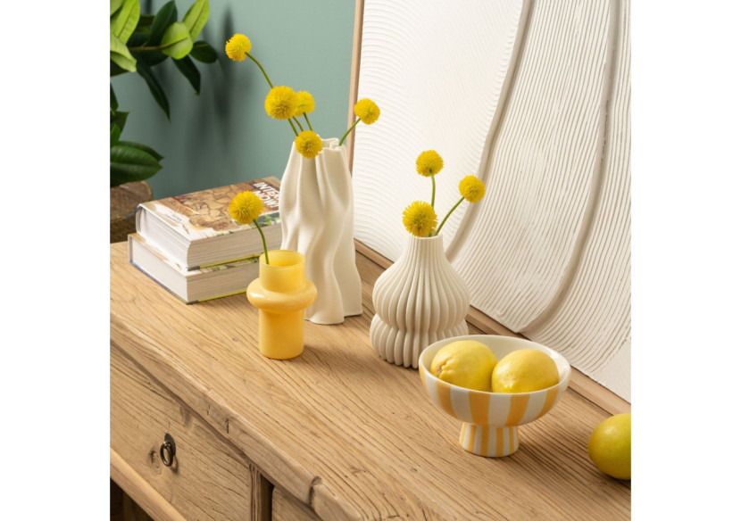 Bol décoratif en céramique - Rayures jaunes et blanches 17x10x17cm - 10043072 - WURM