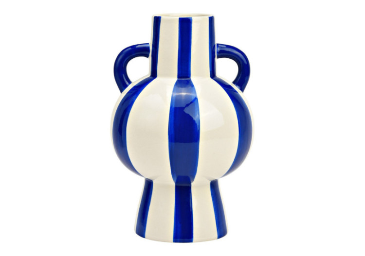 Vase en céramique - Rayures bleues et blanches 15x24x15cm - 10043076 - WURM