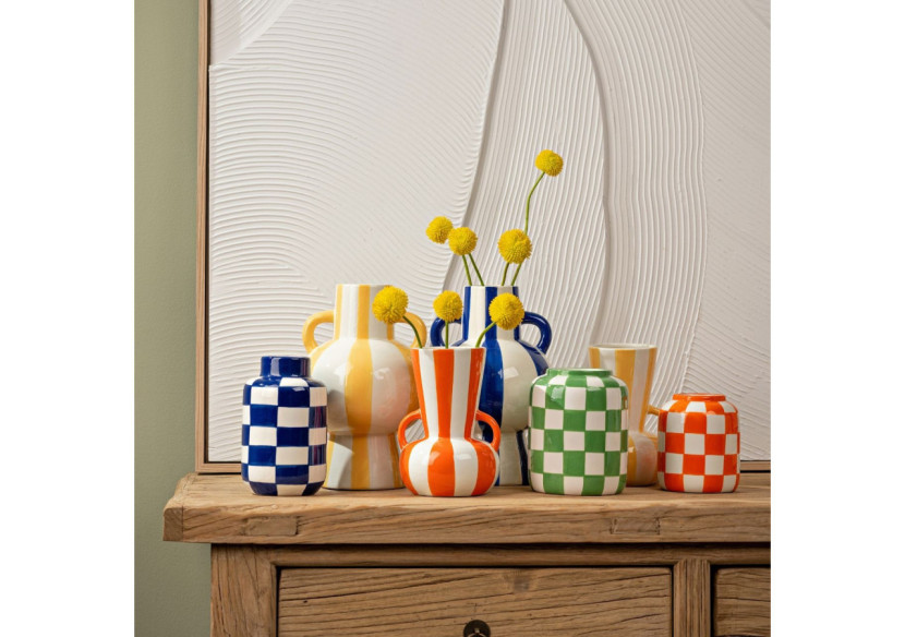 Vase en céramique - Rayures bleues et blanches 15x24x15cm - 10043076 - WURM