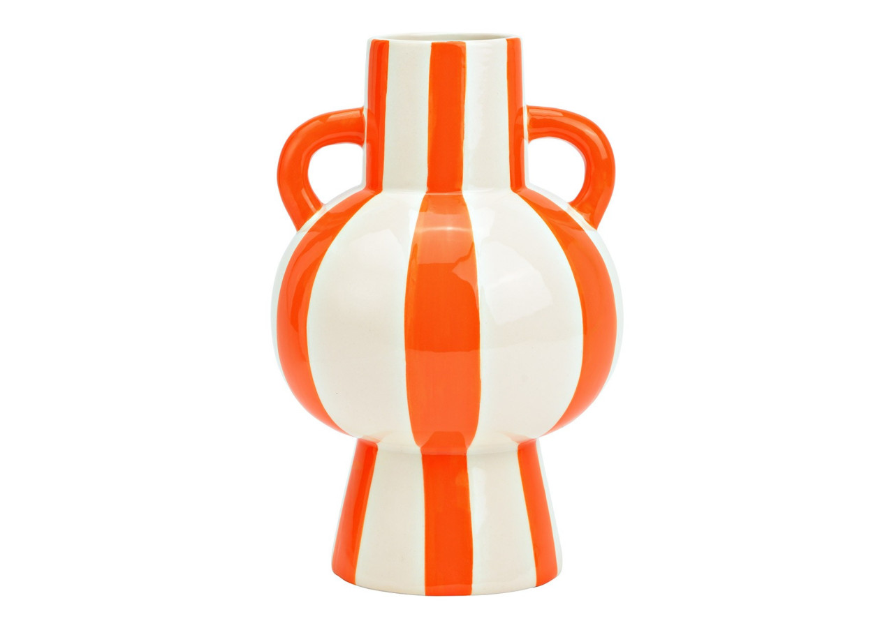 Vase en céramique - Rayures orange et blanches 15x24x15cm - 10043077 - WURM