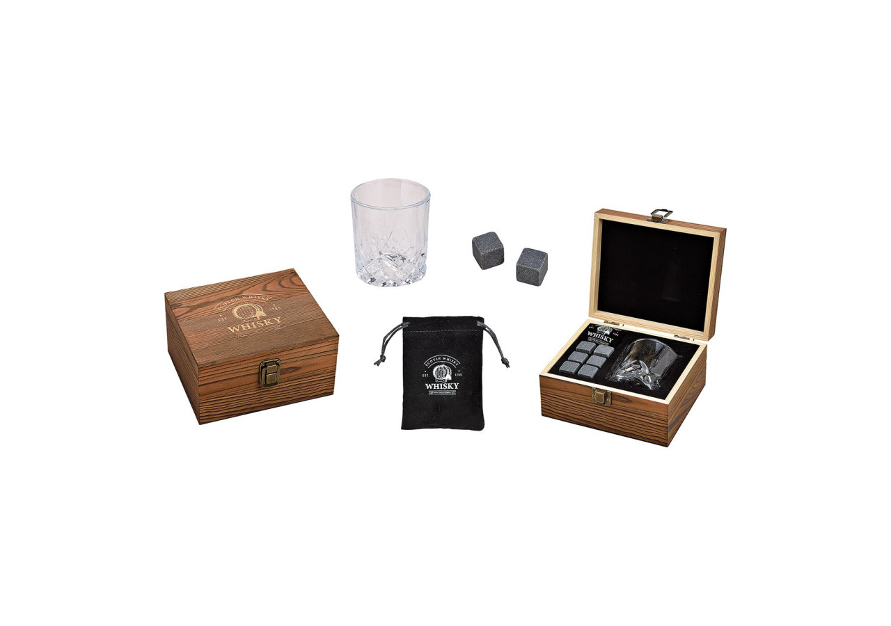 Set de verres à whisky - Pierre à glace en basalte, 6 pièces en boîte en bois - 10054443 - WURM