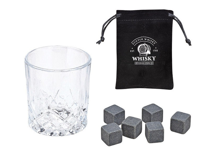 Set de verres à whisky - Pierre à glace en basalte, 6 pièces en boîte en bois - 10054443 - WURM