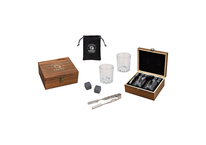 Set de Whisky en Pierre - Comprend 2 Verres et 8 Glaçons en Basalte dans une Boîte en Bois - 10054444 - WURM