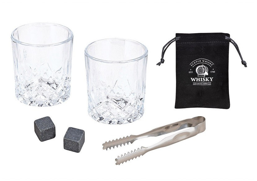 Set de Whisky en Pierre - Comprend 2 Verres et 8 Glaçons en Basalte dans une Boîte en Bois - 10054444 - WURM