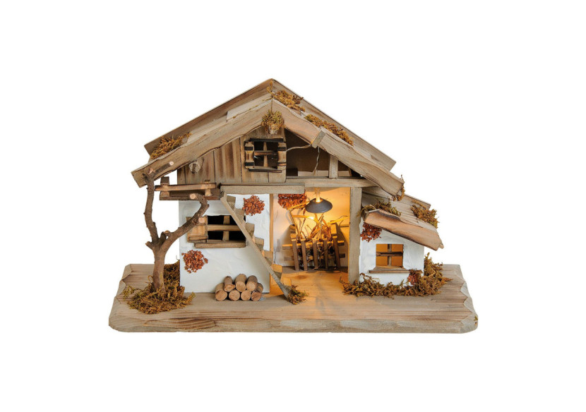 Maison de Crèche avec Éclairage LED - En Pin et MDF Naturel - 10055193 - WURM