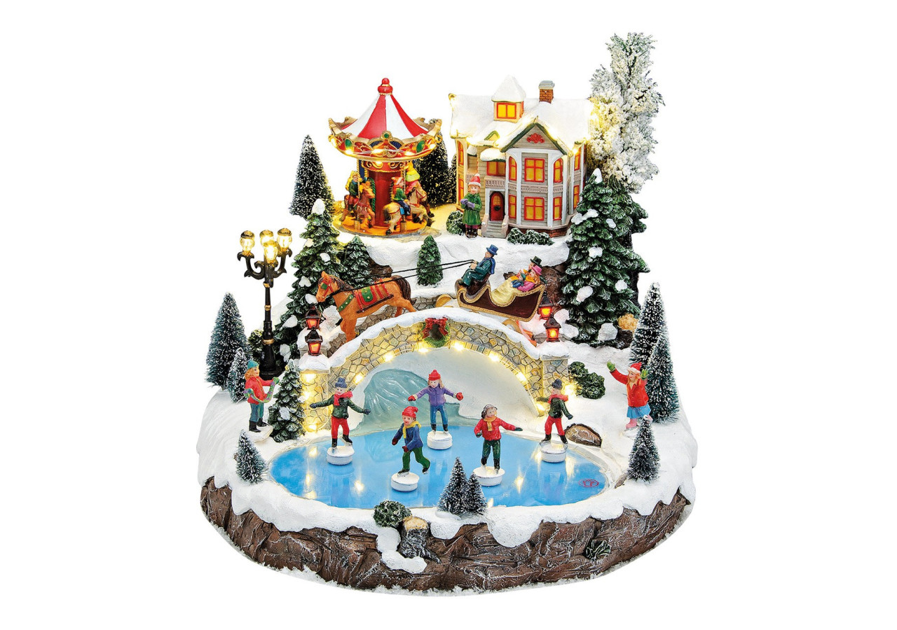 Scène d'Hiver avec Lumières et Musique - Carrousel avec Patineurs 33x35x29cm - 10055904 - WURM