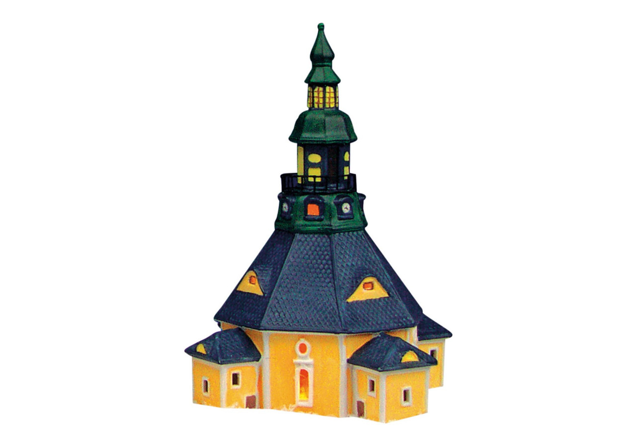 Église Lichthaus de Seiffen - Porcelaine colorée 17x26x17 cm - 10056071 - WURM