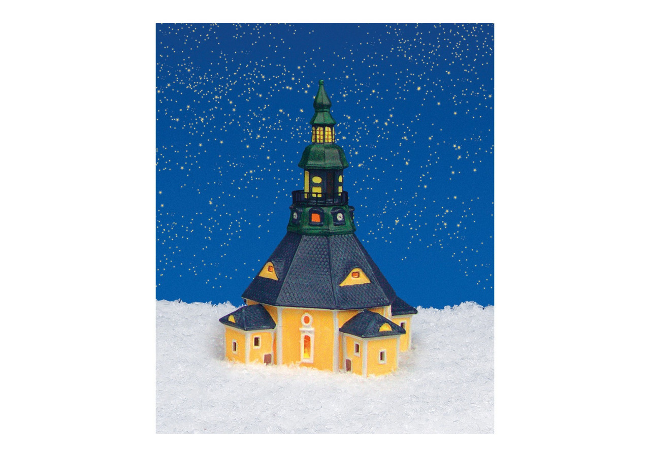 Église Lichthaus de Seiffen - Porcelaine colorée 17x26x17 cm - 10056071 - WURM