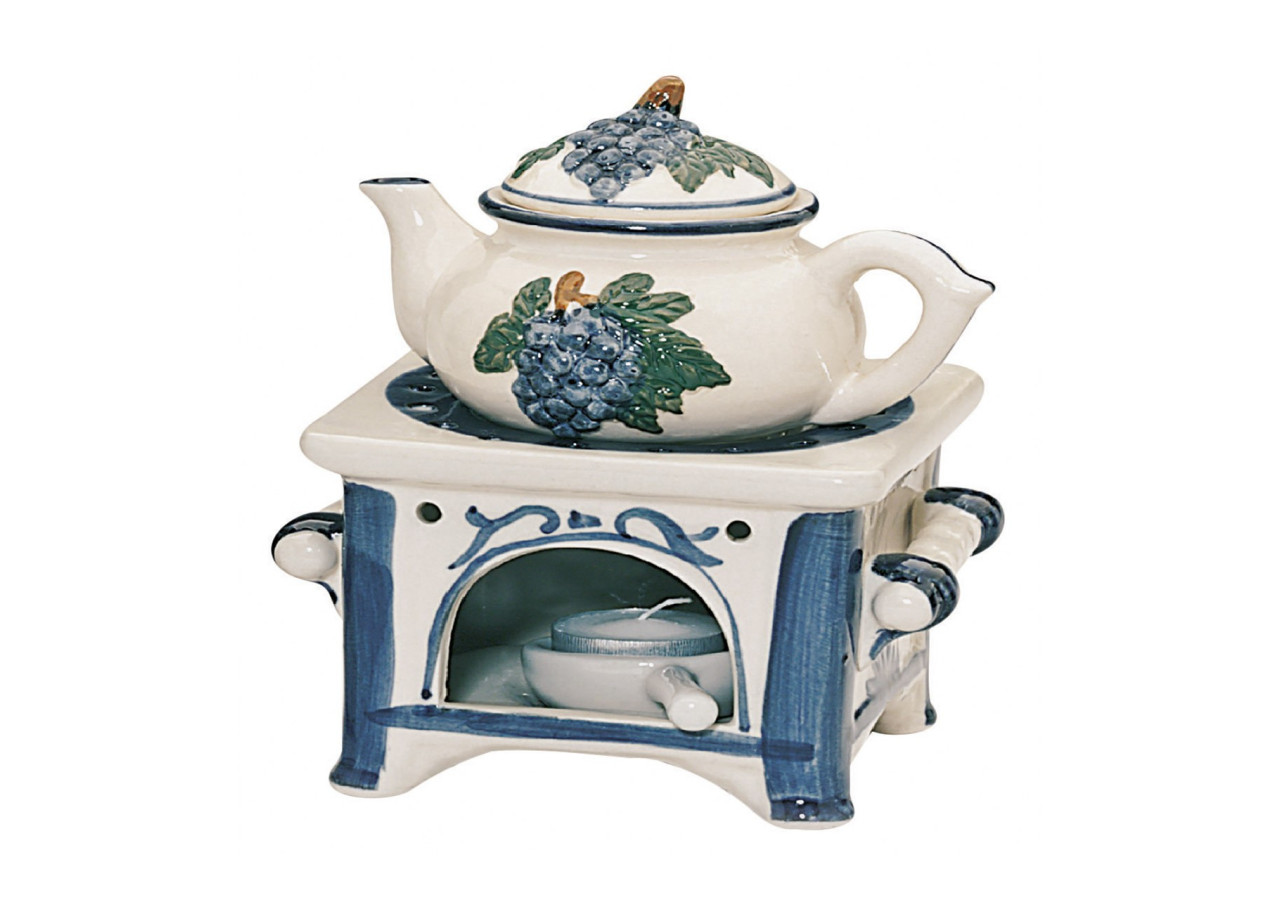 Lampe fragrance en céramique - Cuisine avec théière gris/bleu 12x12x17cm - 10013118 - WURM