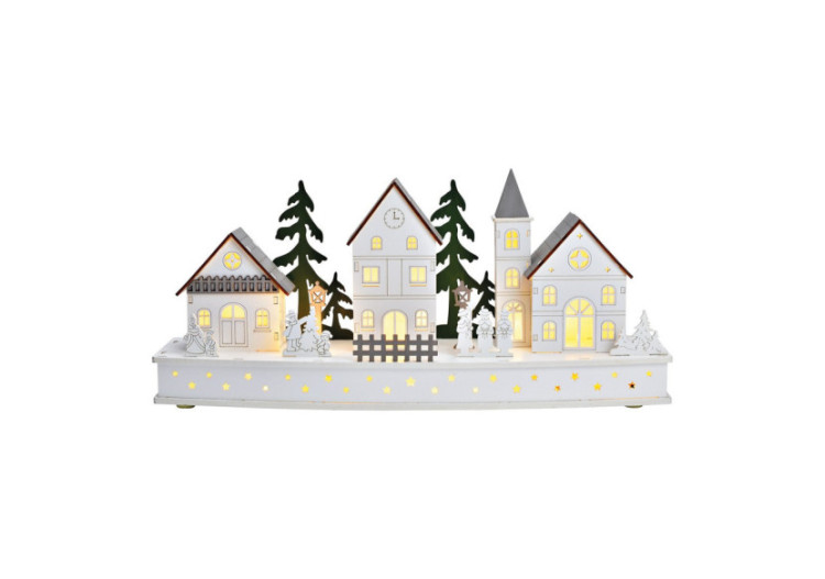Scène d'hiver avec LED en bois blanc - Dimensions 44x20x12cm - 10033182 - WURM