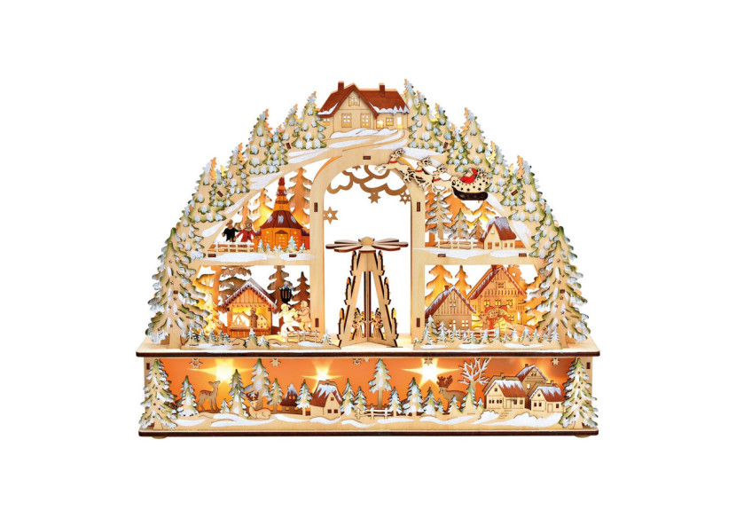 Lanterne d'hiver avec LED en bois naturel - Dimensions 45x35x9cm - 10033184 - WURM