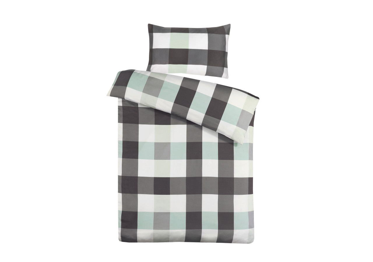 Housse de Couette Nevada - Anthracite / Menthe 200x200cm avec 2 Taies 50x75cm - D8AIO-200-200 - Kenda Sand