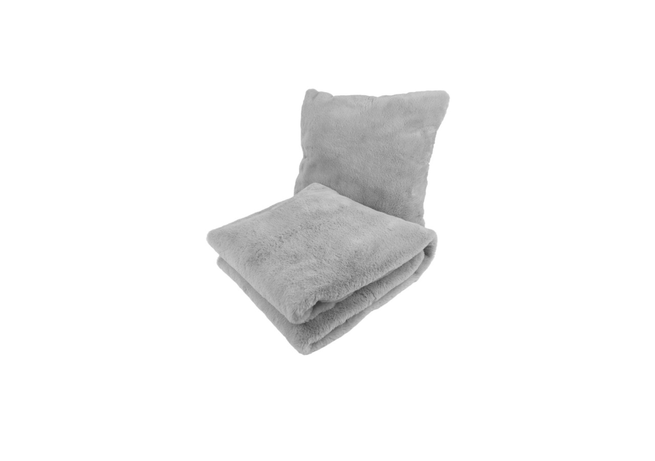 Ensemble coussin et couverture Aimee - Douceur grise et bleue 45 x 45 cm et 130 x 170 cm - FN7S4-GRY - Kenda Sand