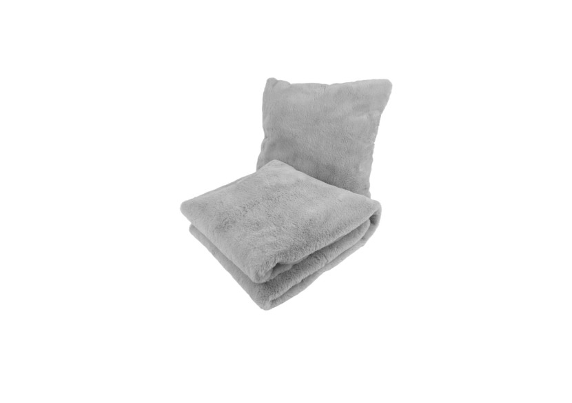 Ensemble coussin et couverture Aimee - Douceur grise et bleue 45 x 45 cm et 130 x 170 cm - FN7S4-GRY - Kenda Sand