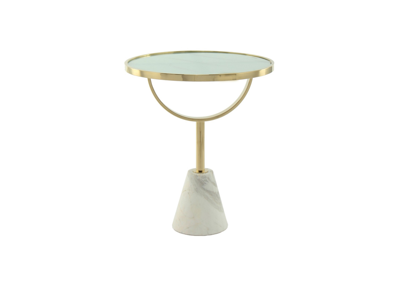 Table d'appoint OSCAR - Design unique en marbre et verre 46 x 46 x 53cm - QUVW1-WHT - Kayoom