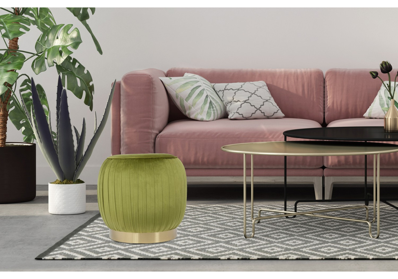 Hocker LILJE 100 - Style pistache avec pied en acier doré - 8MGO2-GRN - Kayoom