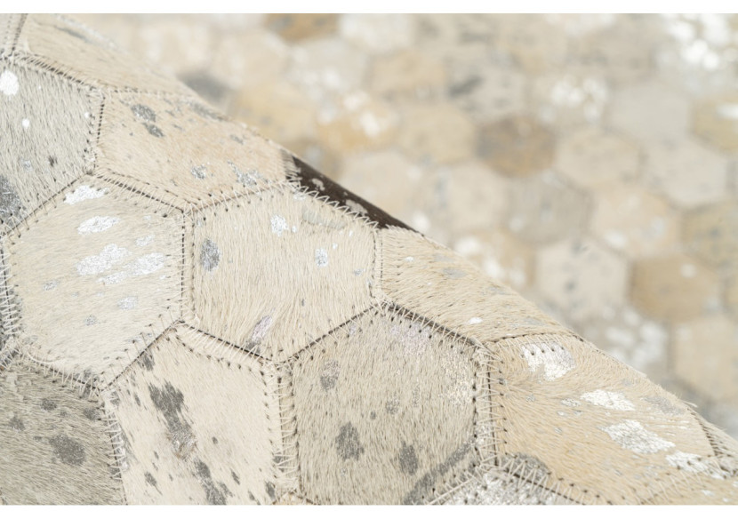 Tapis Lavin 1000 Argent / Gris - Patchwork en cuir 120cm x 170cm - URE2J-120-170 - Padiro