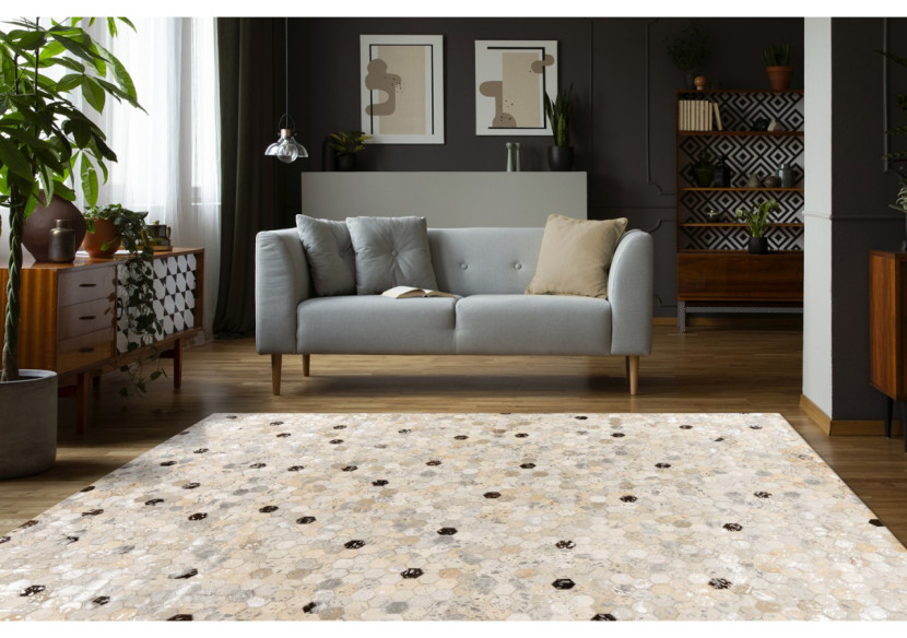 Tapis Lavin 1000 Argent / Gris - Patchwork en cuir 120cm x 170cm - URE2J-120-170 - Padiro