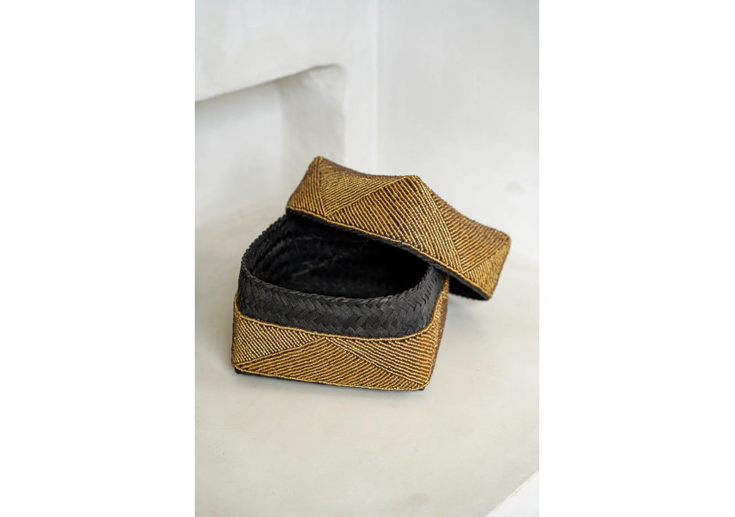 Boîte décorative en perles - Or - Taille S - BA001G-S - Bazar Bizar