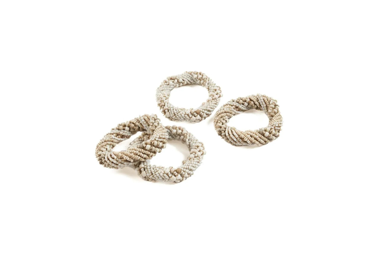 Rond de serviette en perles - Blanc - Ensemble de 4 - BABE013N-SET4 - Bazar Bizar