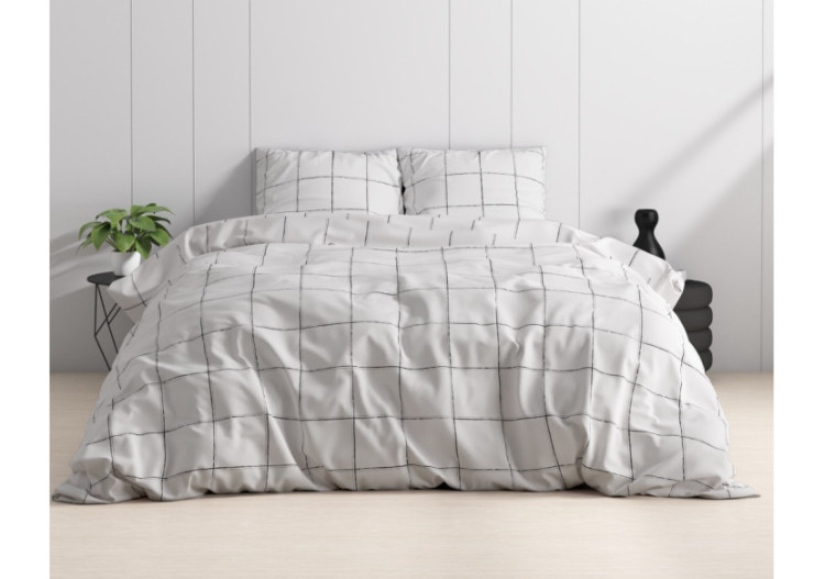 Housse de Couette Deep Check White - 200 x 220 cm - Deep check White 200 x 220 - Royal Textile