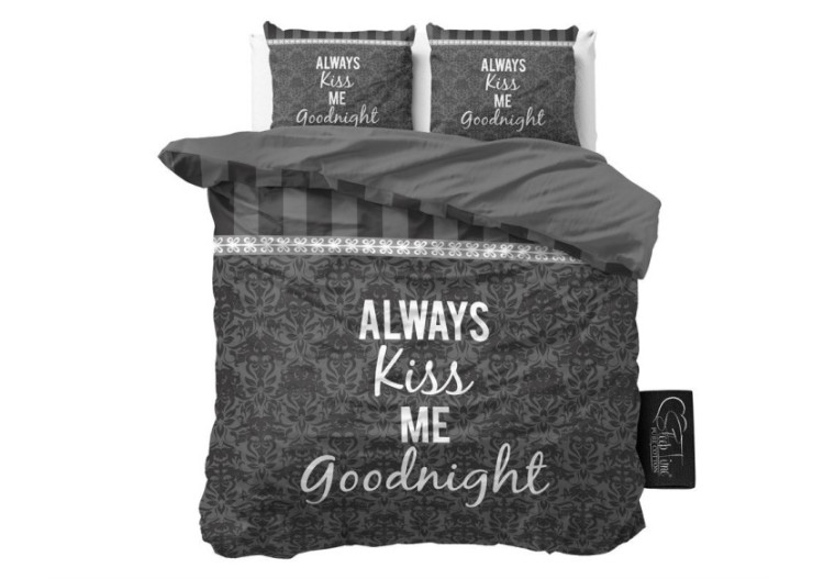 Housse de couette Kiss your Love Gris - Style contemporain 135 x 200/220 cm - 14017843 - Sleeptime