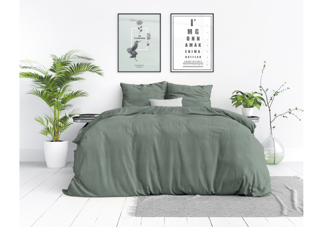 Housse de couette Stone Washed Verte - 240 x 220 cm en coton - 15020932 - Dreamhouse