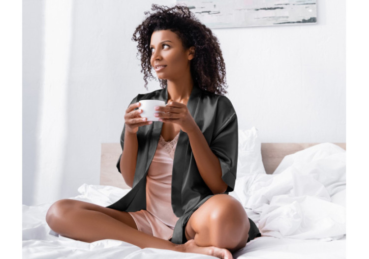 Peignoir en Satin Antracite - Taille Unique 87 x 118 cm, Manches de 40 cm - 17015676 - Sleeptime 2