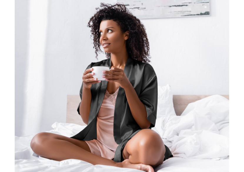 Peignoir en Satin Antracite - Taille Unique 87 x 118 cm, Manches de 40 cm - 17015676 - Sleeptime