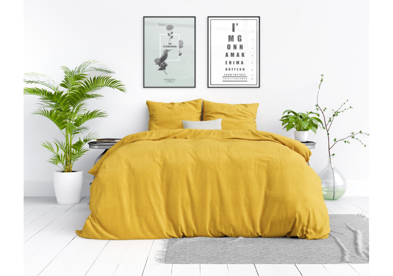 Housse de couette Stone Washed Moutarde - 240 x 220 cm en coton doux - 15020917 - Dreamhouse