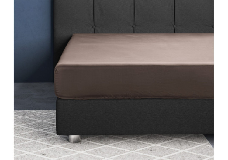 Housse de Matelas Satin Taupe - 180 x 200 cm, Coton Satiné - 15020989 - Primaviera Deluxe