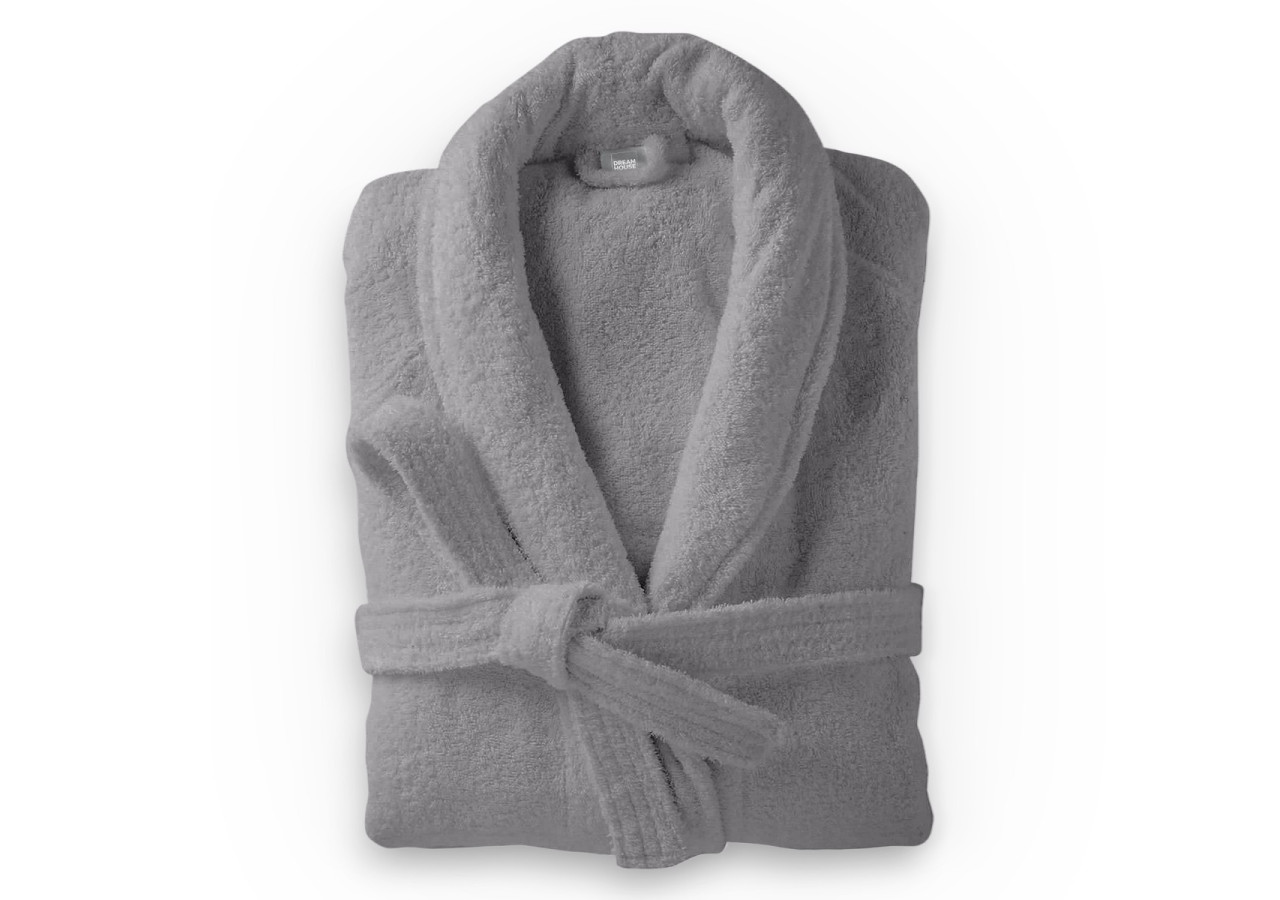Peignoir Doux en Coton Gris - Taille S-M - Soft Terry Badjas Grijs S-M - Met riem