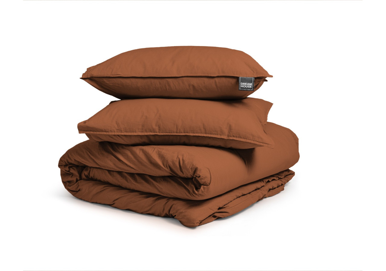 Housse de Couette Stone Washed Marron - 200 x 220 cm en Coton Luxe - 17014917 - Dreamhouse