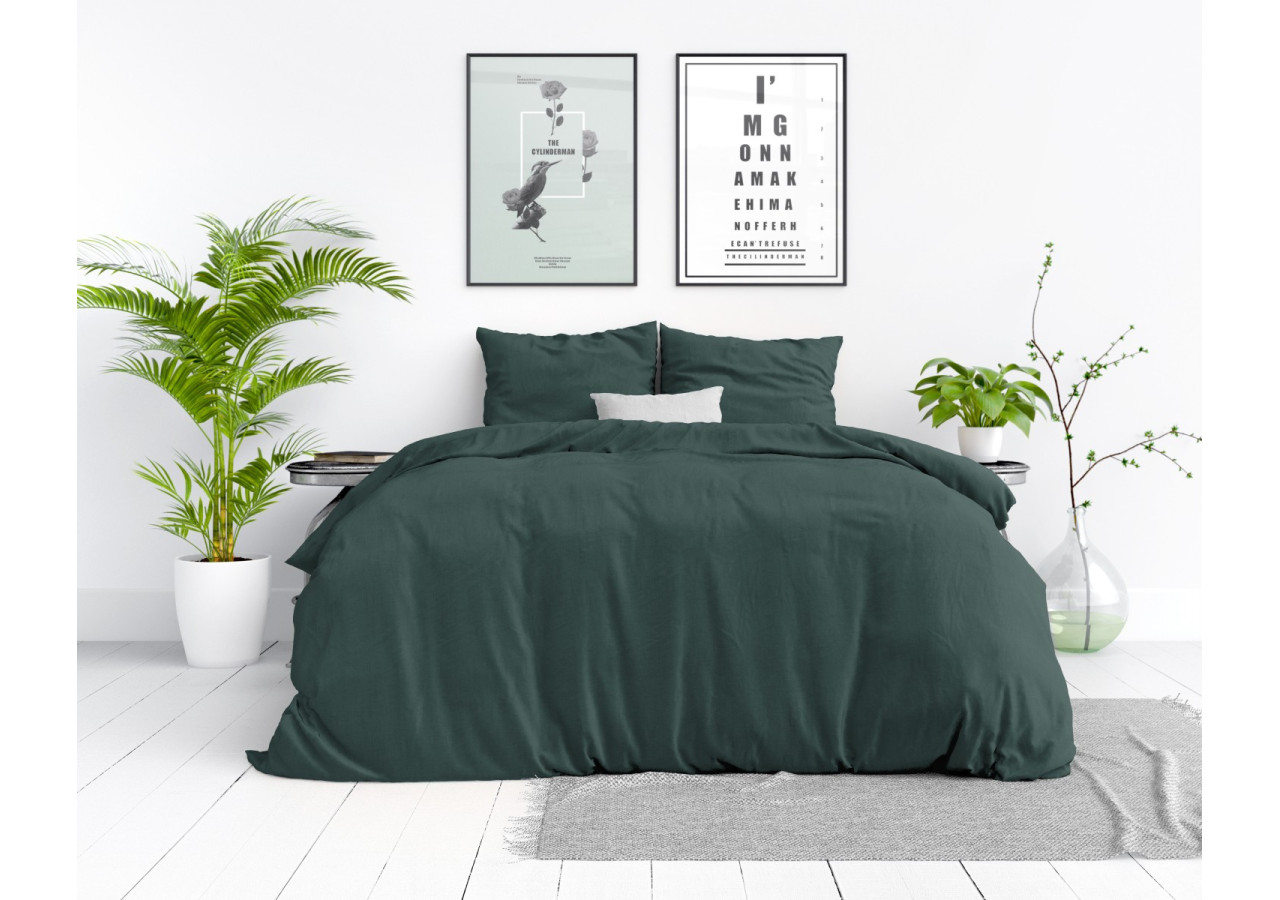 Housse de Couette Stone Washed Vert Foncé - 140 x 220 cm en Coton 100% - 17014919 - Dreamhouse