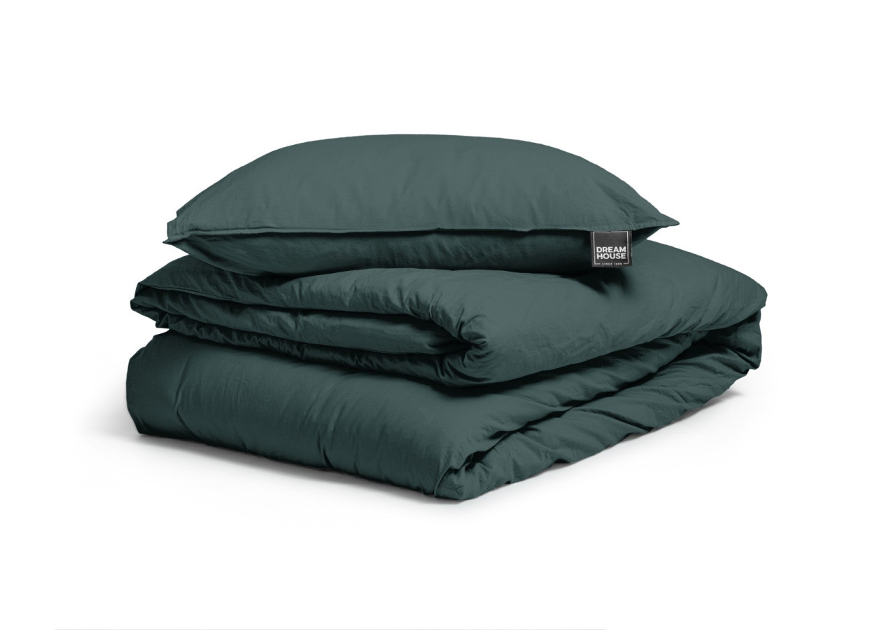 Housse de Couette Stone Washed Vert Foncé - 200 x 220 cm en Coton 100% - 17014920 - Dreamhouse