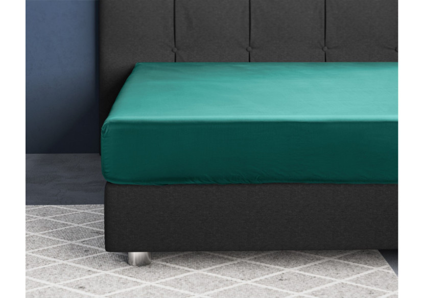 Housse de Matelas Satinée Vert Foncé - 200 x 220 cm - 17015328 - Primaviera Deluxe