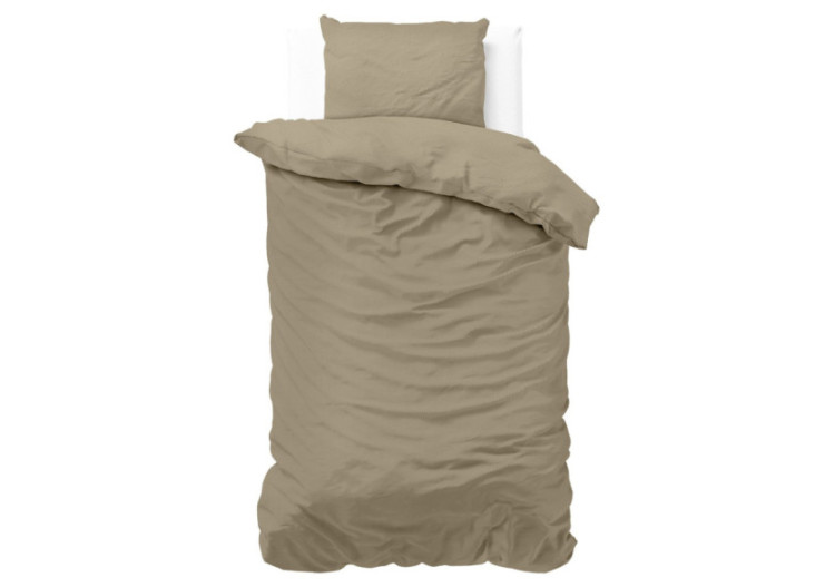 Housse de Couette Satin Point Taupe - 140 x 220 cm, Micropercal - 14016324 - Zensation