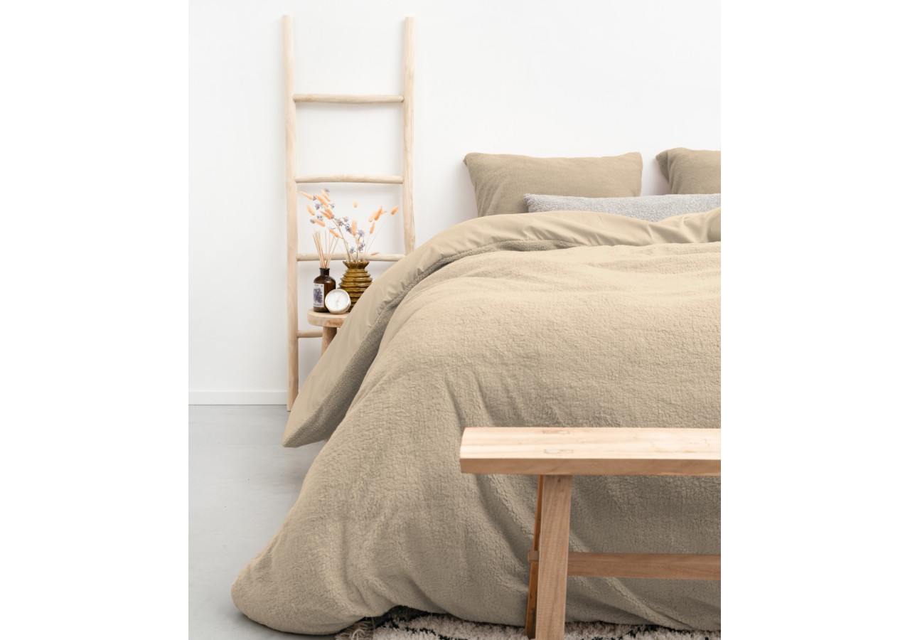 Housse de Couette Teddy Taupe - 200 x 220 cm, Tissu Doux et Chaleureux - 17016323 - Sleeptime