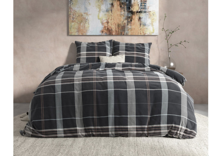 Housse de Couette Flanel Bruce Taupe - 240 x 220 cm - DH Flanel Bruce Taupe 240 x 220 - Royal Textile