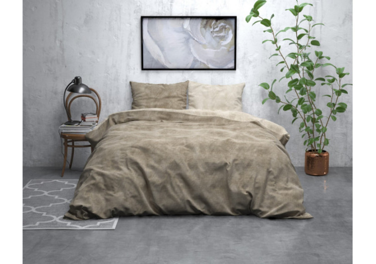 Housse de Couette Flanelle Washed Cotton Taupe - 240 x 200/220 cm - Royal Textile