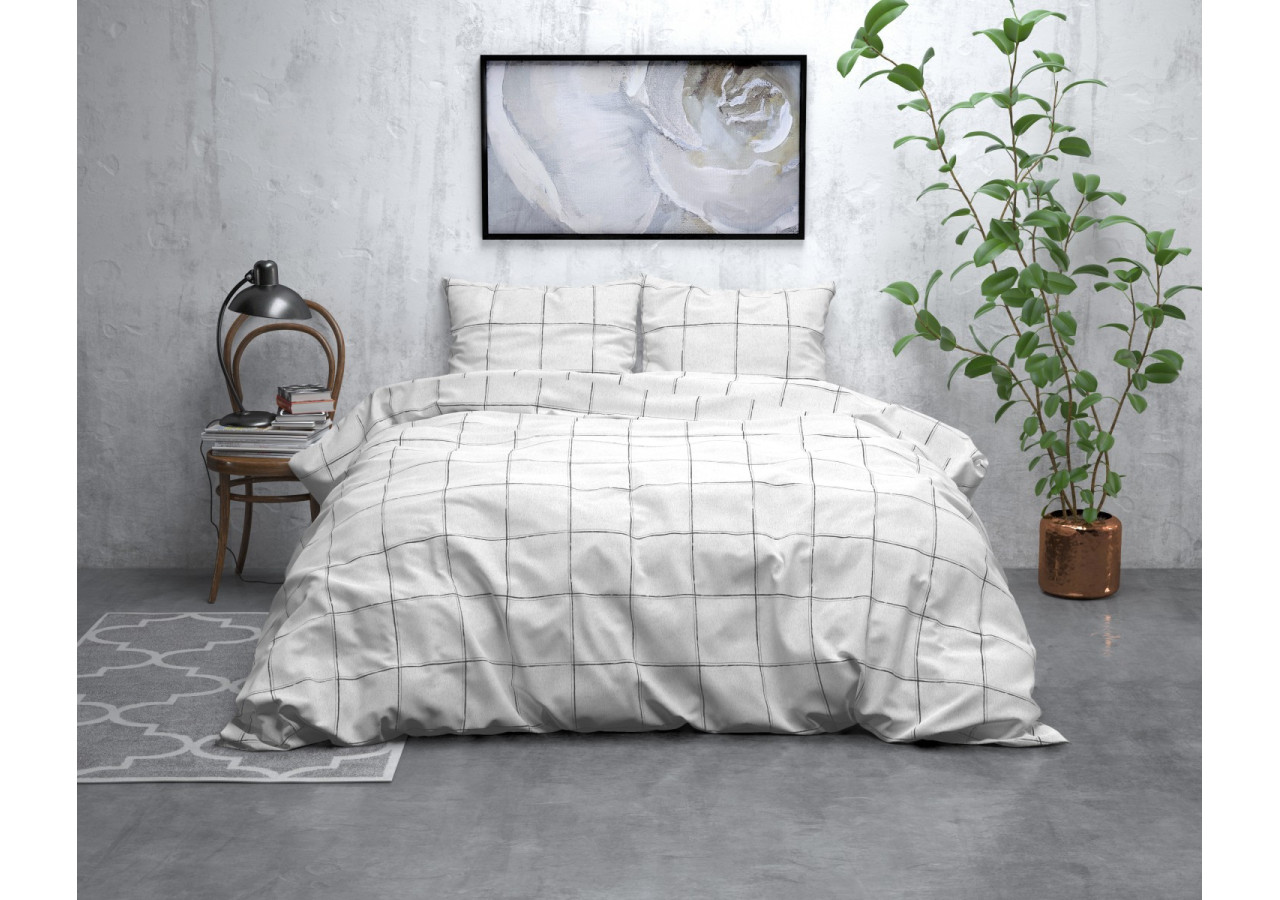 Housse de Couette Flanel Deep Check - Blanc 200 x 200/220 - 15029936 - Royal Textile