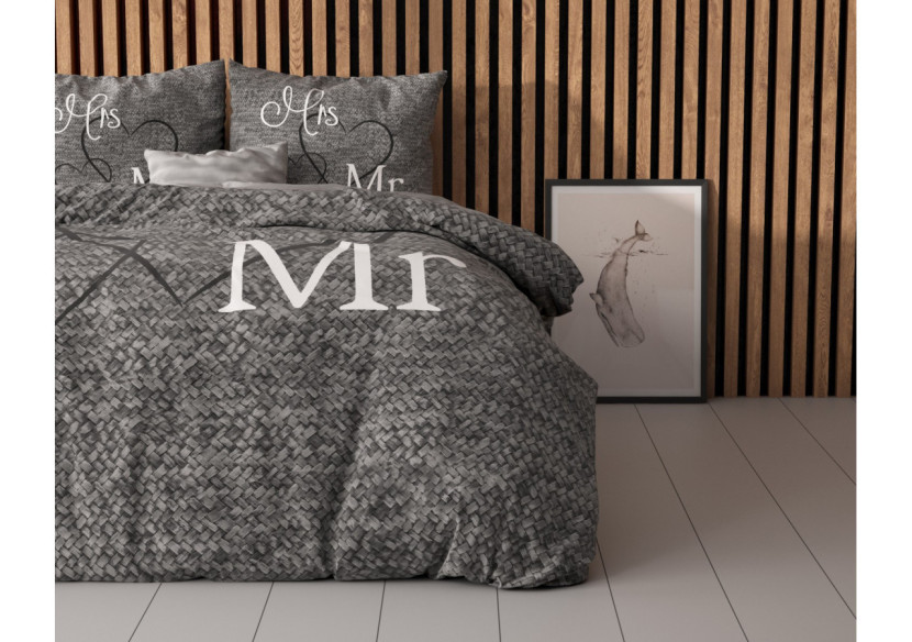 Housse de Couette Mr And Mrs 3 Antracite - 200 x 200/220 cm en Coton - 14018561 - Sleeptime