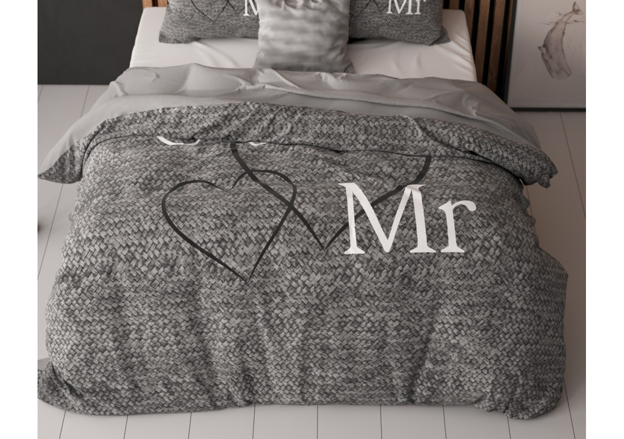 Housse de Couette Mr And Mrs 3 - Antracite 135 x 200/220 cm en Coton - Mr and Mrs 3 Antraciet 135 x 200/220 - Royal Textile