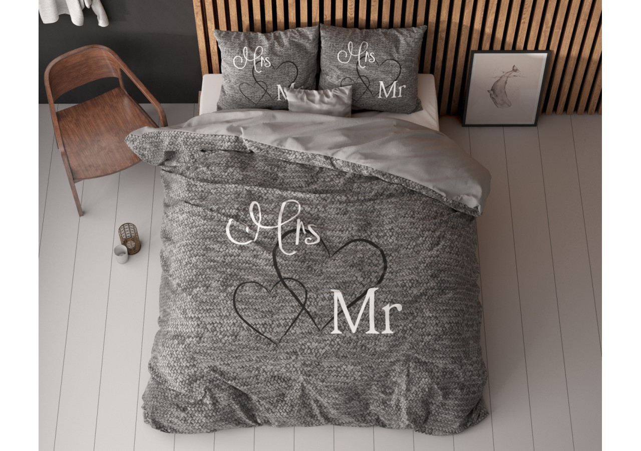 Housse de Couette Mr And Mrs 3 - Antracite 135 x 200/220 cm en Coton - Mr and Mrs 3 Antraciet 135 x 200/220 - Royal Textile